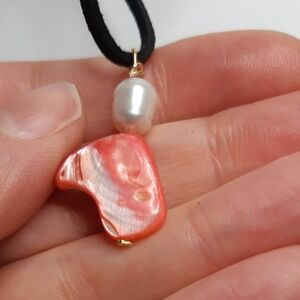 Pink Pau Shell and Genuine Pearl Necklace